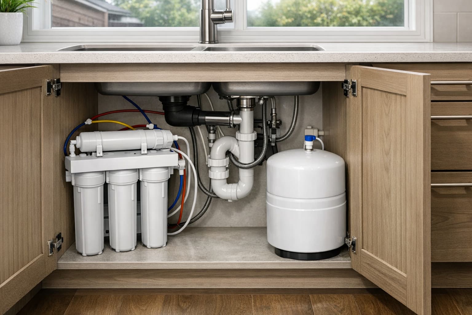 Under-sink reverse osmosis system in Calgary home