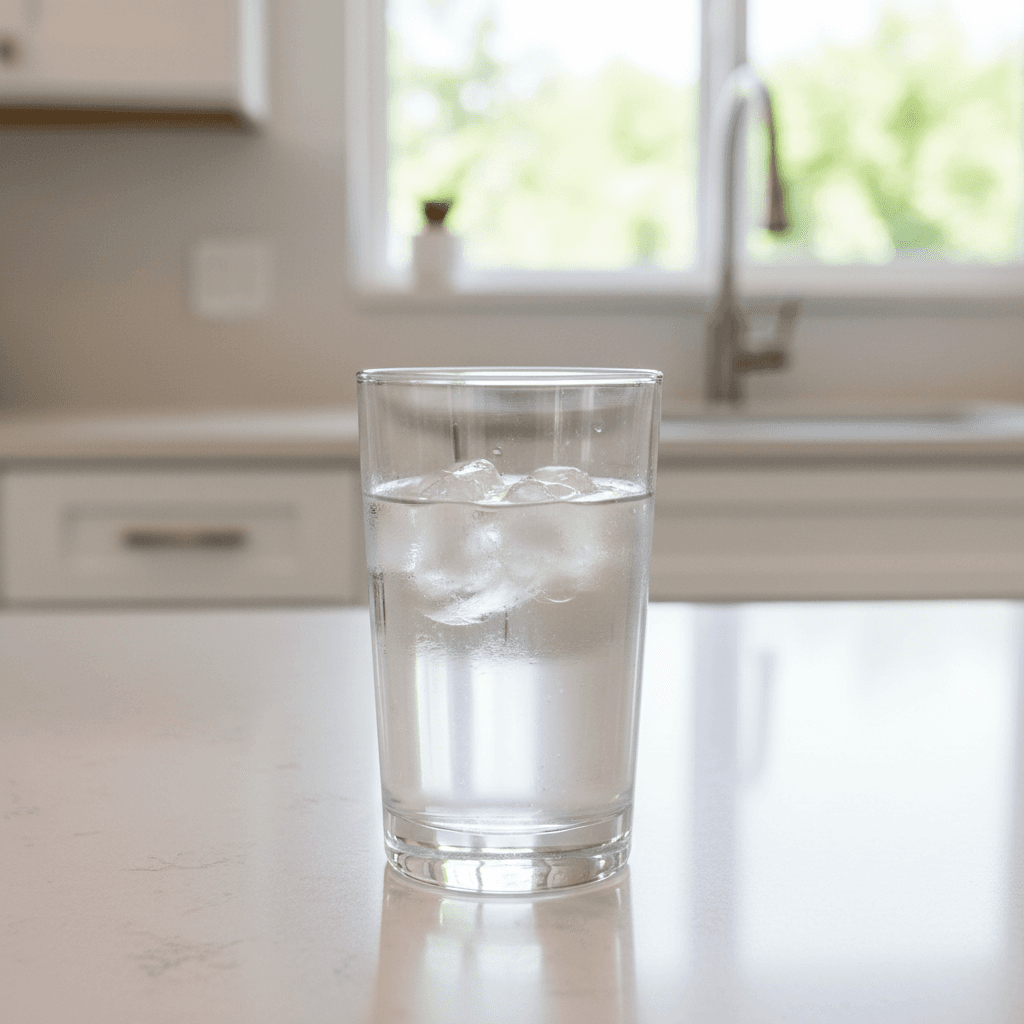 Glass of clear water with ice
