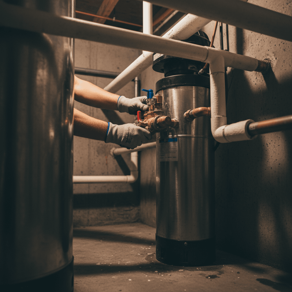 Standard water softener tank with adjustment valves