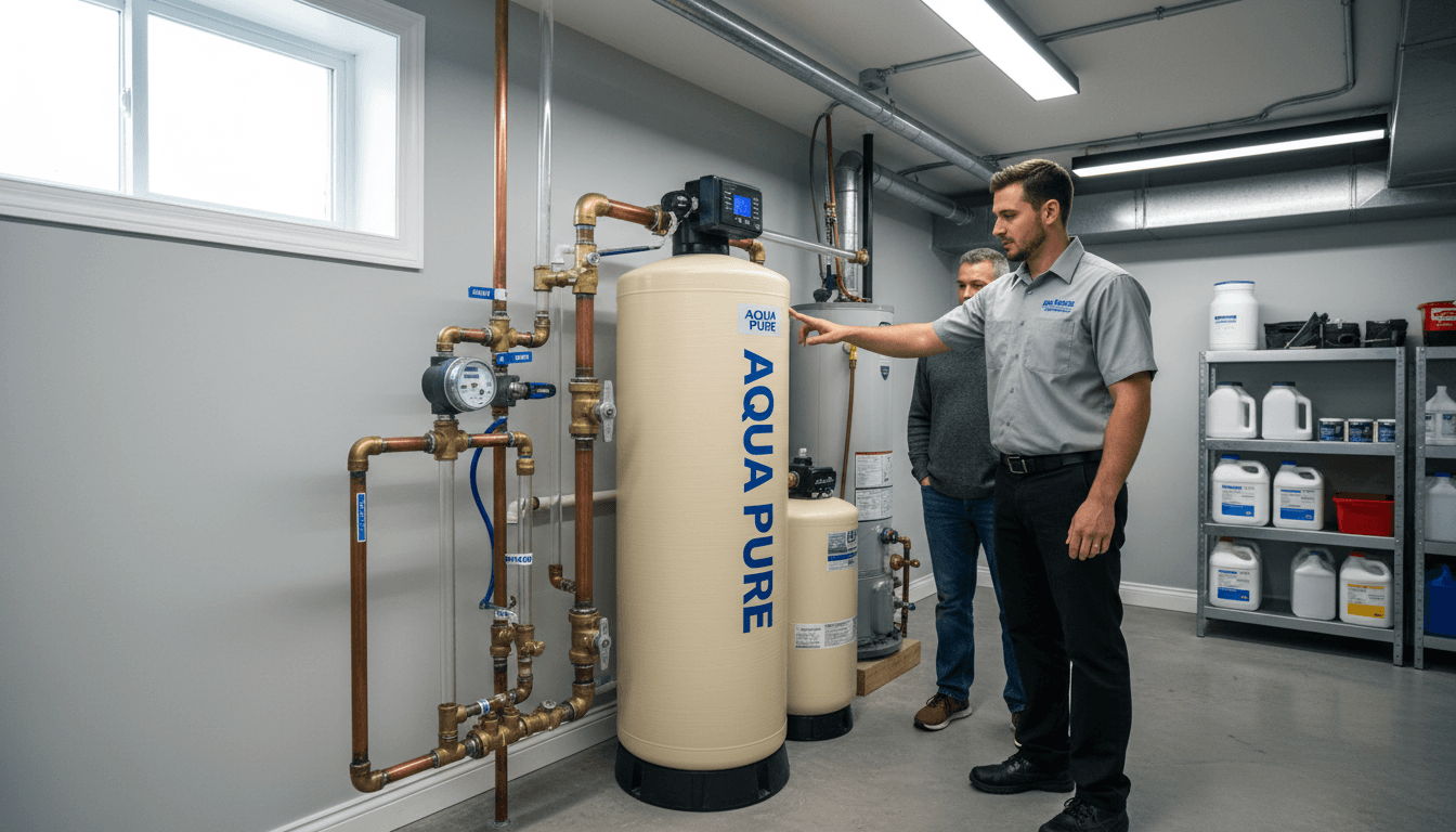 Water softener installation by Calgary Water Softner technician
